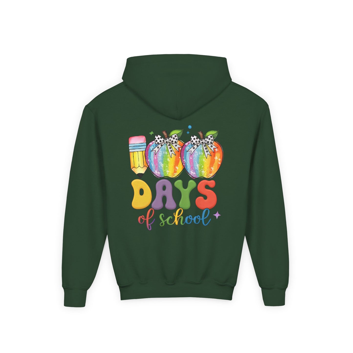 Colorful 100 Days of School Hoodie for Kids, Fun Sweatshirt for Students, Back to School Gift, Rainbow Apple Design, Classroom