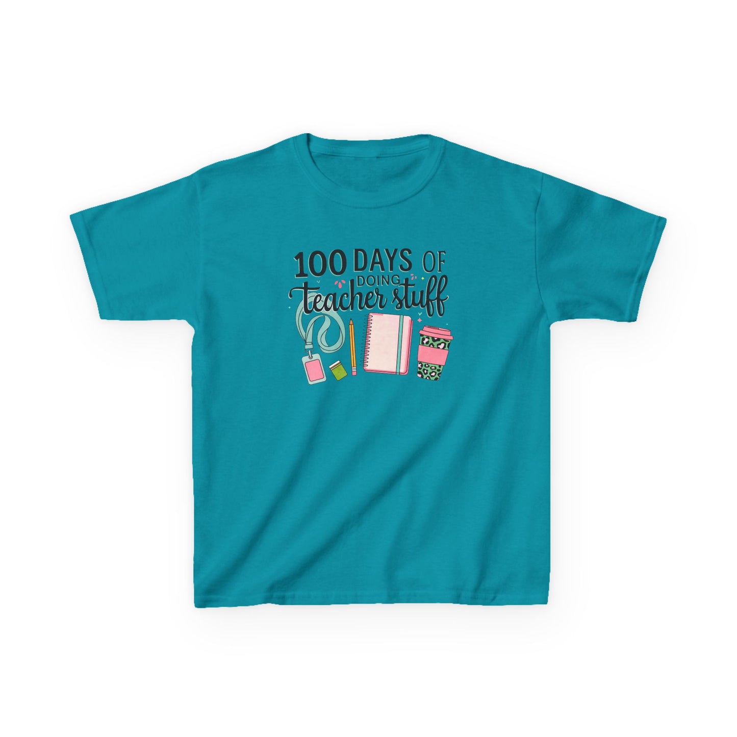 Teacher Appreciation Kids Tee, 100 Days of Teacher Stuff Shirt, School Spirit Tee, Gift for Future Educators, Kids' Classroom Apparel Tropical Blue