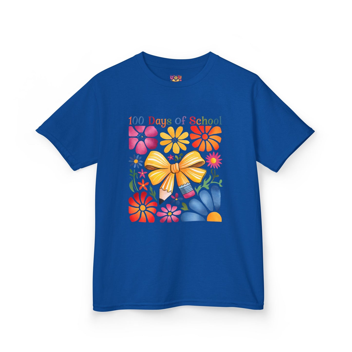 Colorful 100 Days of School Kids Tee, Flower Print T-Shirt for Students, End of Year Celebration Shirt, Fun School Day Wear, Gift for Kids Royal
