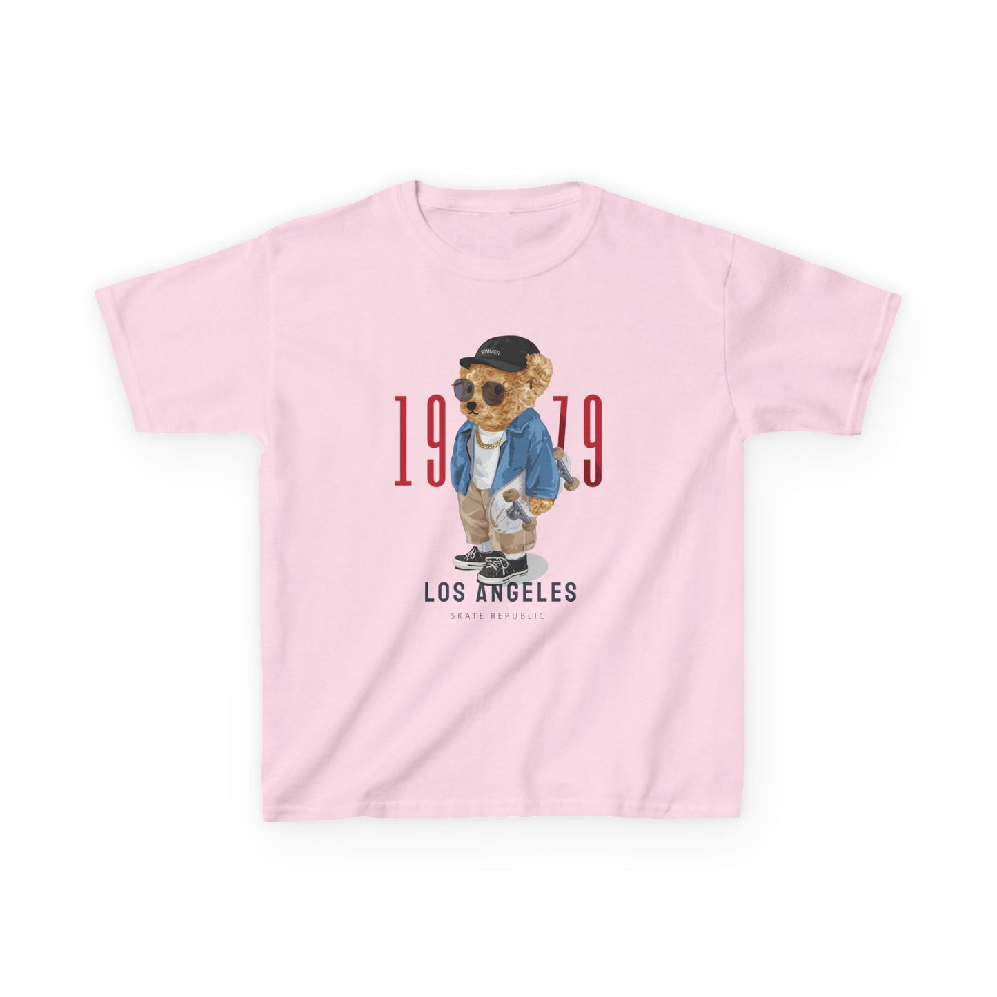 Vintage Kids Tee with Cool Bear Design, Fun Graphic T-Shirt, Cute Bear Apparel, Los Angeles 1979 Tee, Casual Everyday Wear Light Pink