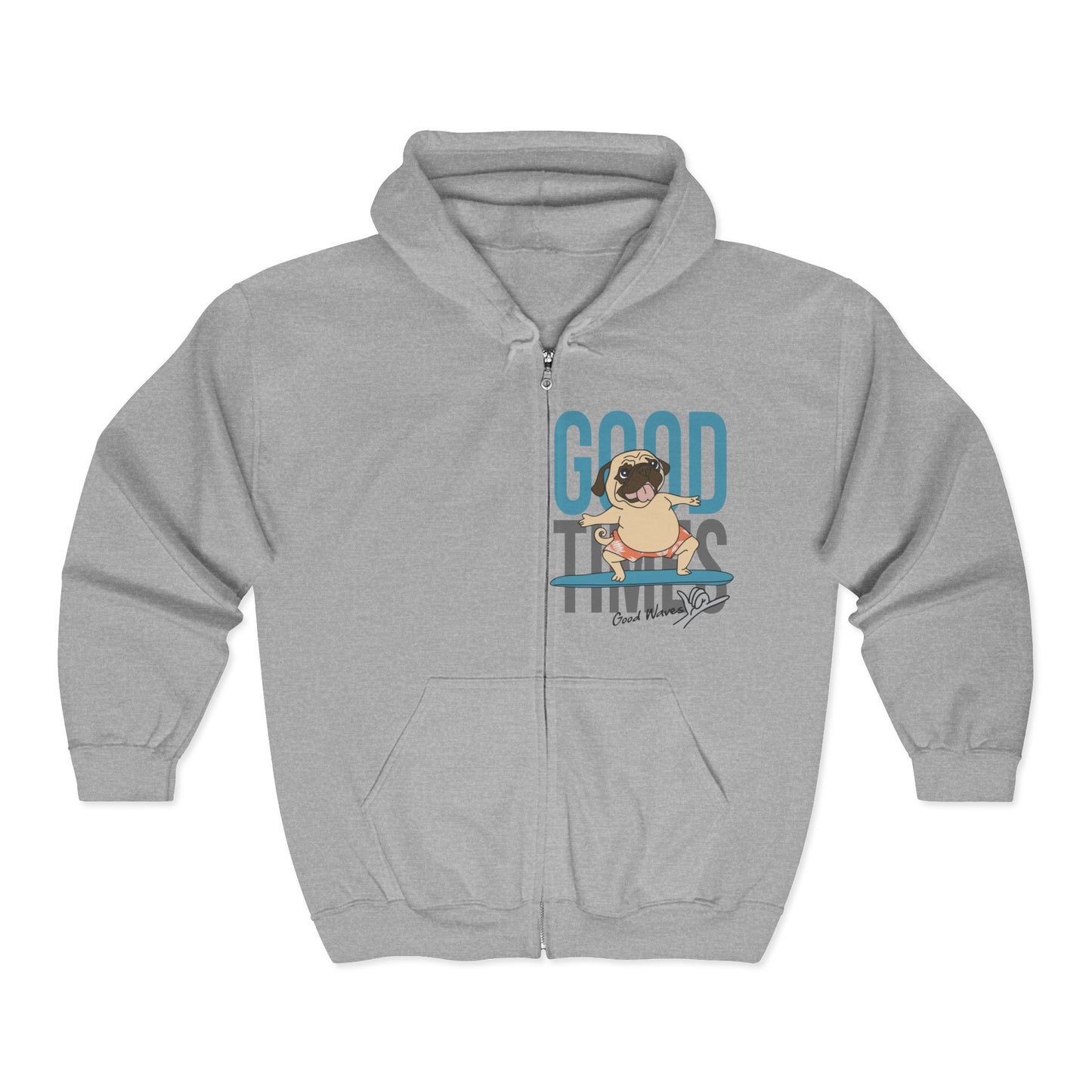 Good Vibes Full Zip Hoodie - Cozy Unisex Zip-up, Perfect for Gifting, Casual Wear, Fun Times, Everyday Comfort Sport Grey