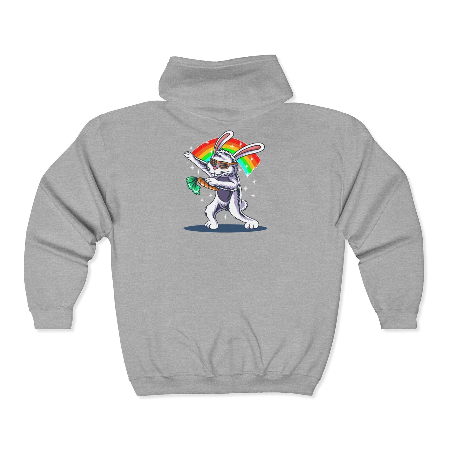 Colorful Bunny Zip-Up Hoodie, Unisex Rainbow Jacket, Fun Sweatshirt for All Occasions, Great Gift for Easter, Spring Celebrations
