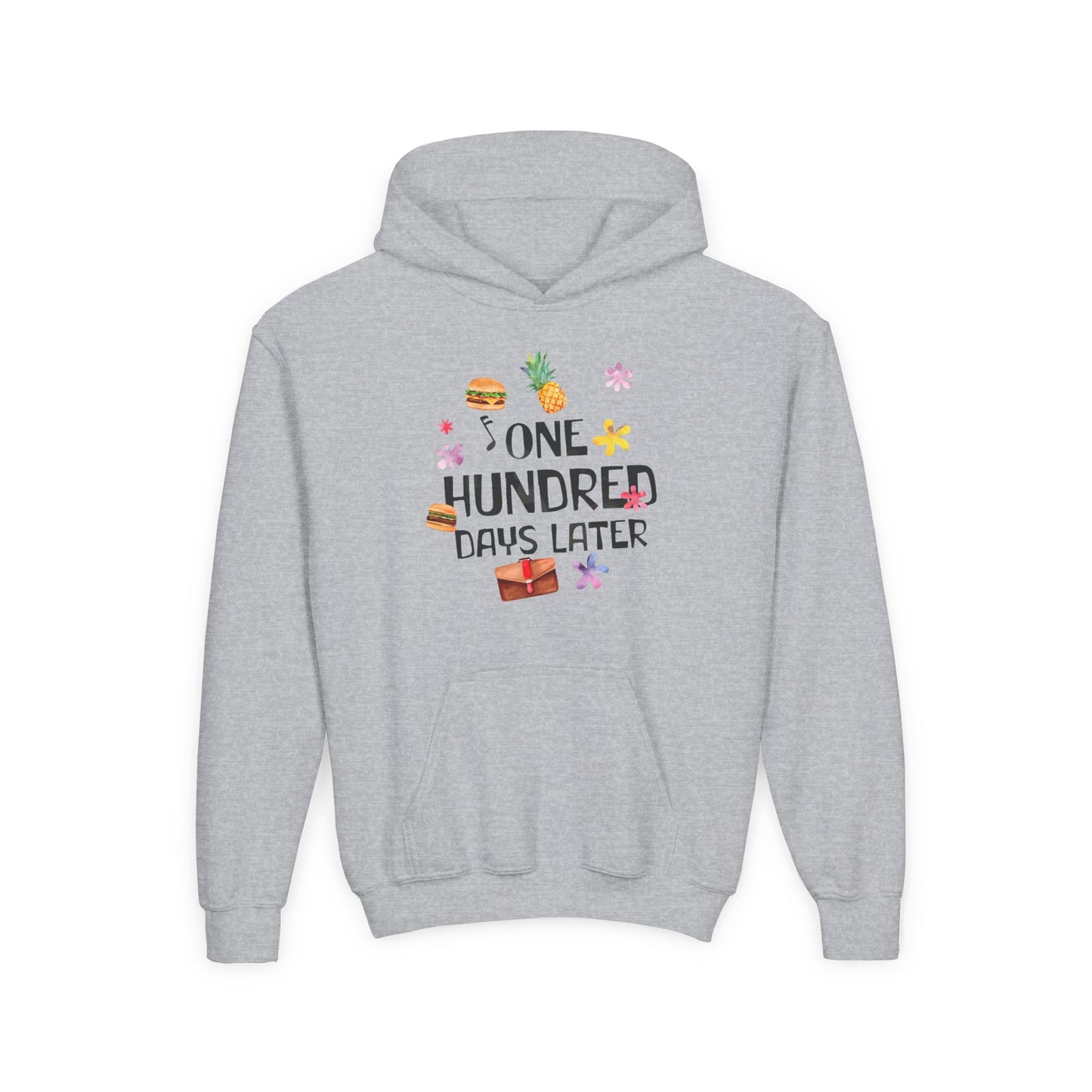 One Hundred Days Later Youth Hoodie, Fun Sweater for Kids, Cozy Gift for Birthdays, Celebrations, and Comfy Days Sport Grey