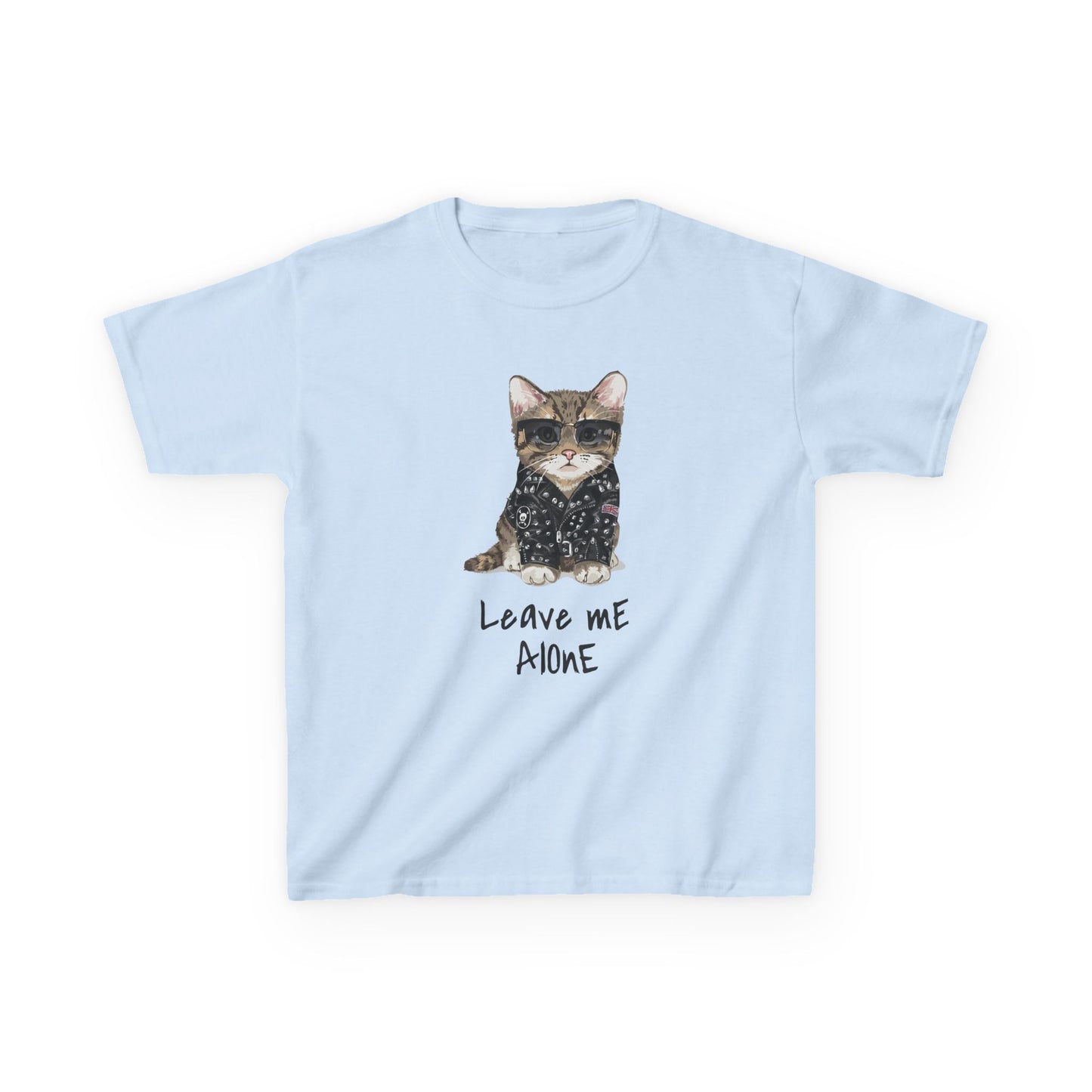 Cat Lover Kids Tee - "Leave Me Alone" Shirt, Funny Kids Apparel, Gift for Cat Lovers, Cute Cat Shirt for Kids, Animal Lover T-Shirt Light Blue