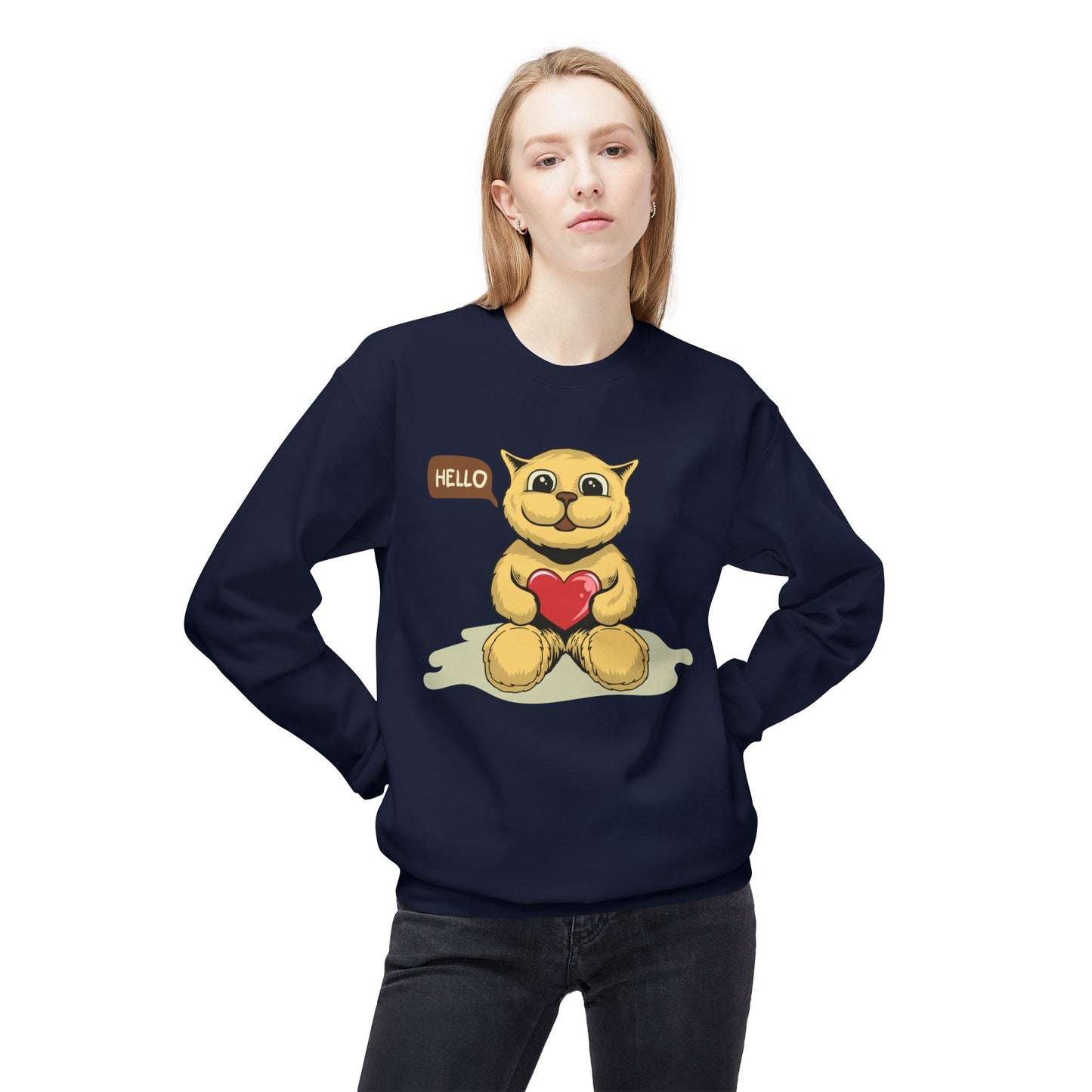 Adorable Fleece Crewneck Sweatshirt with Heartwarming Design, Cozy Gift, Unisex Pullover, Cute Animal Sweatshirt