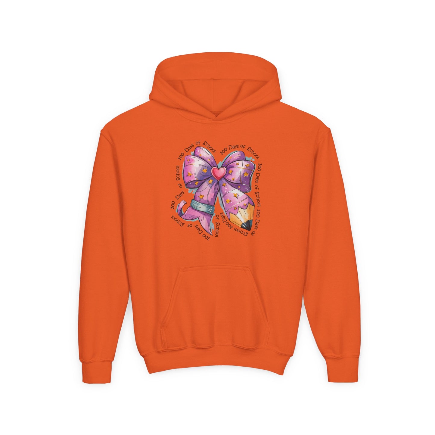 Heartfelt Bow Youth Hoodie - Cute Gift for Kids, Stylish Sweatshirt for Birthday, Back to School, Holiday, Everyday Wear Orange