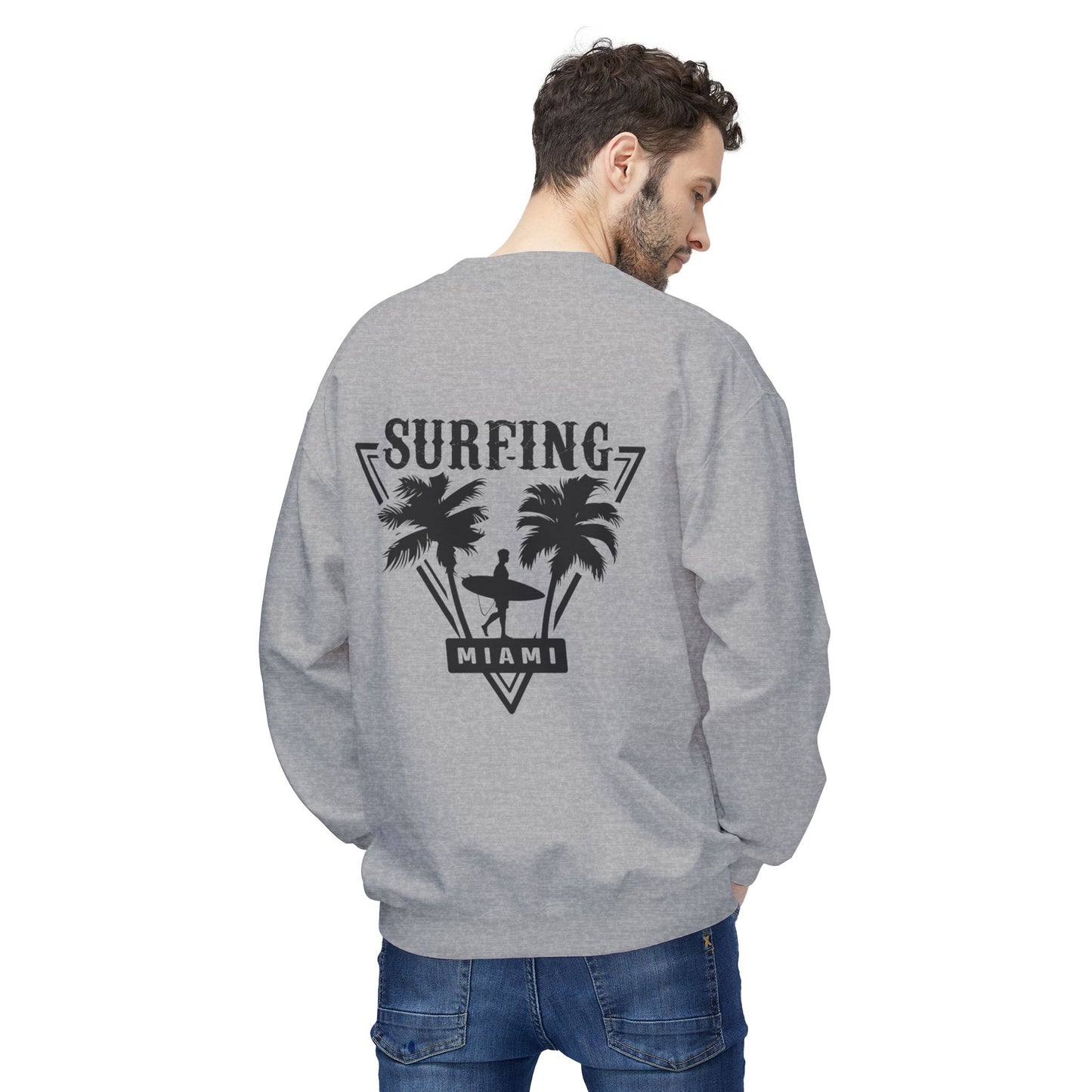 Miami Surfing Sweatshirt, Unisex Sweatshirt, Beach Lover Gift, Casual Layering Piece, Summer Vibes Apparel, Surfing Lifestyle Clothing