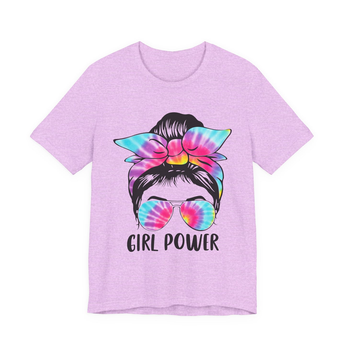 Girl Power Tie-Dye Tee, Unisex Short Sleeve Shirt, Feminist Apparel, Gift for Her, Casual Everyday Wear, Birthday Present Heather Prism Lilac S