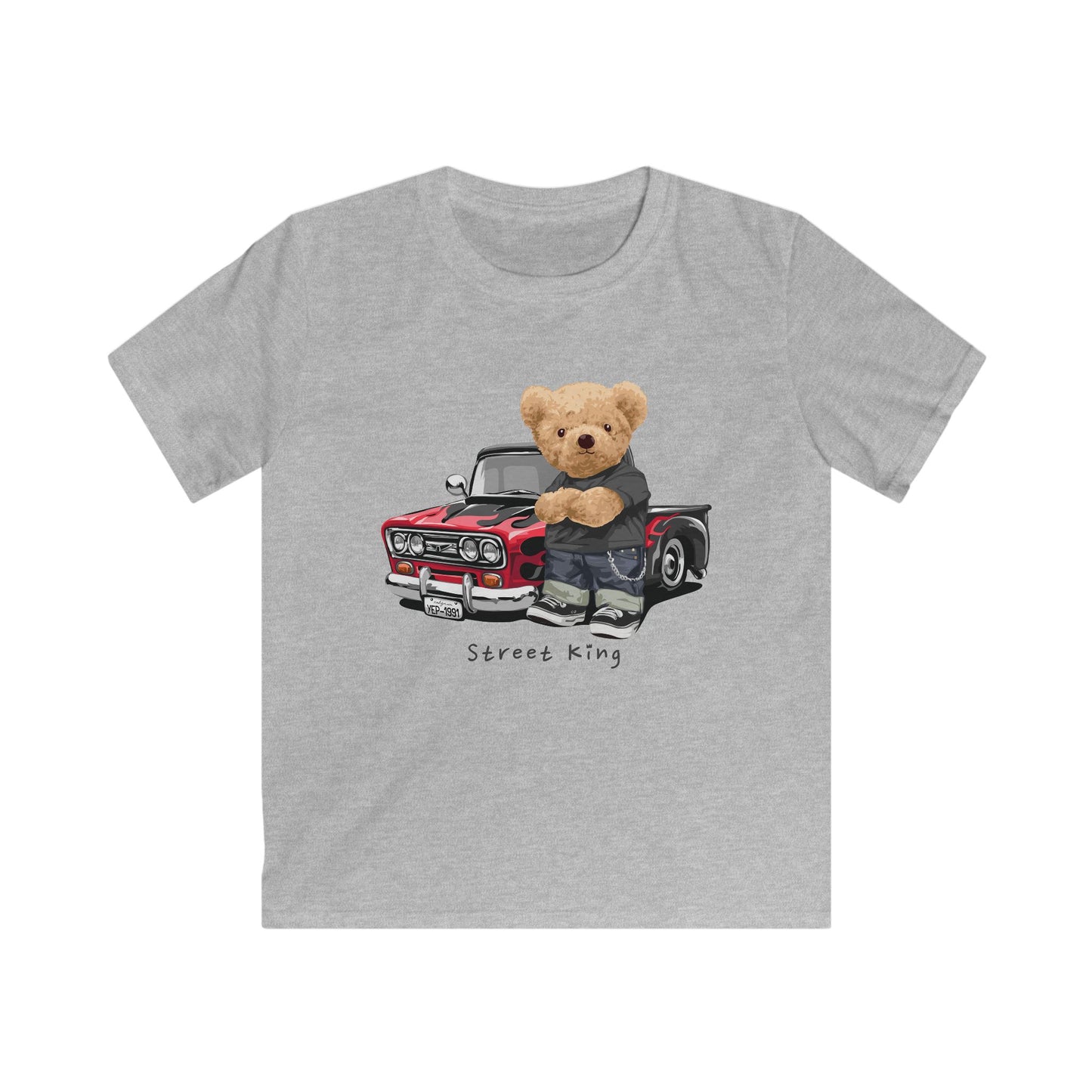 Playful Bear Graphic Tee, Children's Shirt, Street King Tee, Cute Kids Apparel, Fun Birthday Gift, Summer Casual Wear Sport Grey