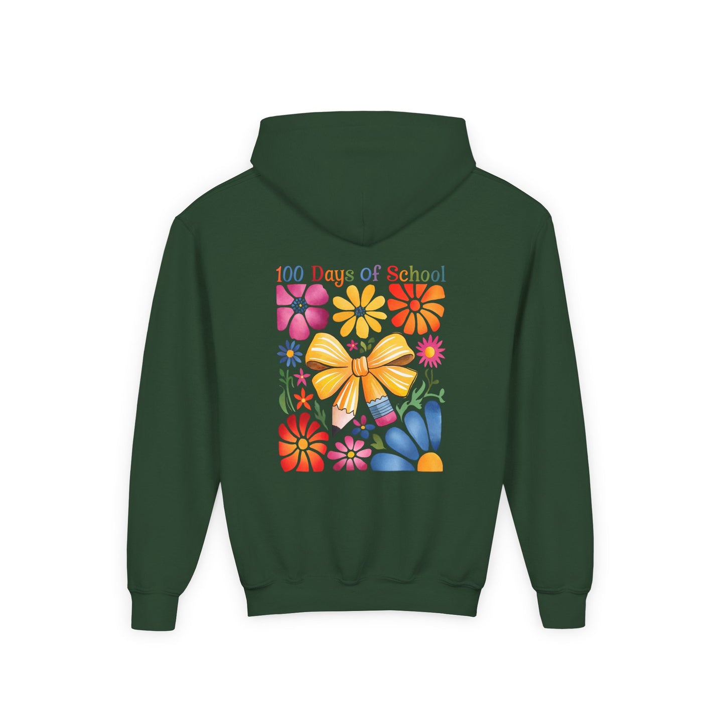 Bright Floral 100 Days of School Youth Hoodie, Colorful Kids Sweatshirt, School Celebration Apparel, Student Gift, Fun Classroom Outfit