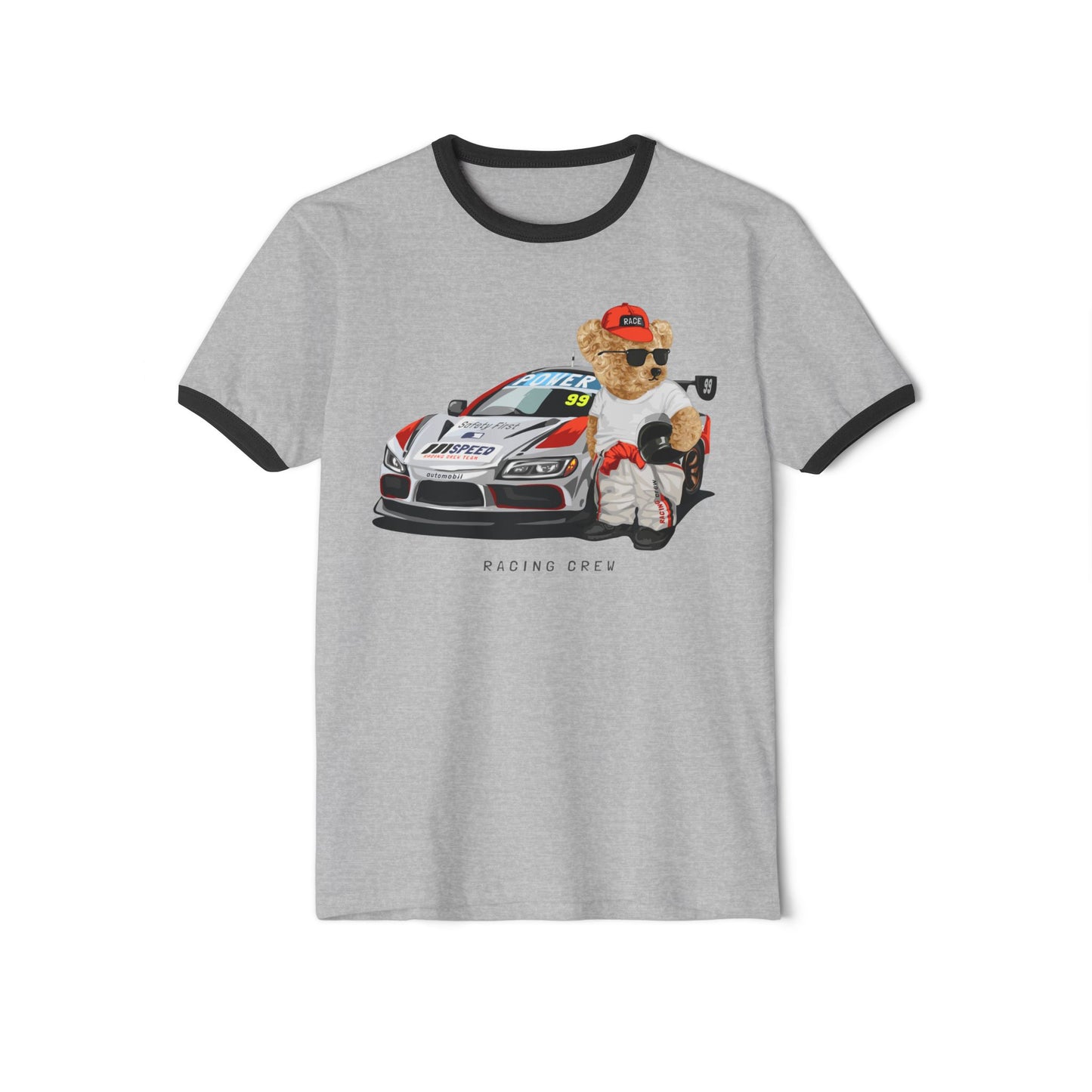 Racing Bear Unisex Cotton Ringer T-Shirt - Funny, Casual Wear, Gift for Car Lovers, Birthday Gift, Motorsport Apparel