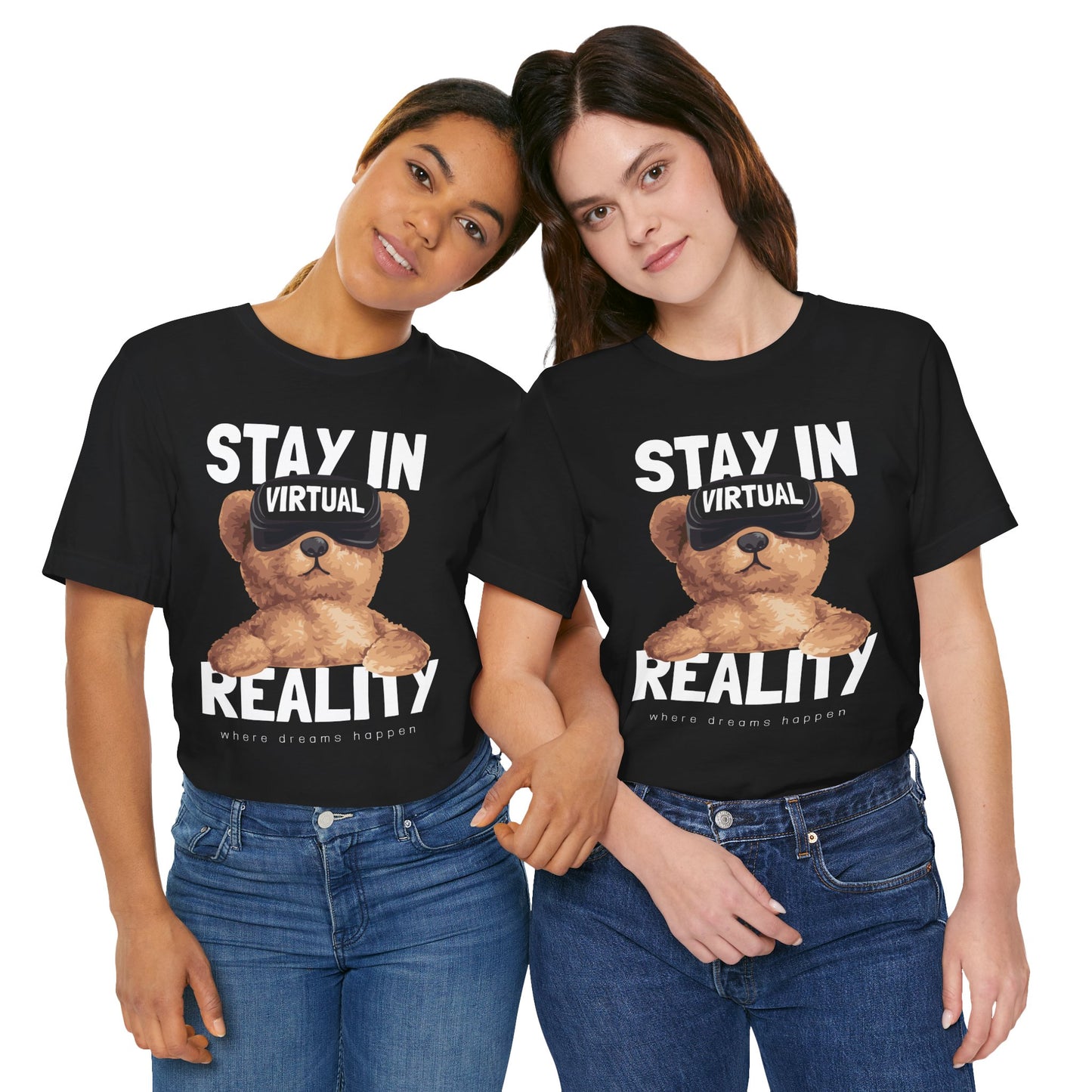 Stay in Virtual Reality Tee, Fun T-Shirt, Cute Bear Graphic Tee, Gamer Gift, Unisex Jersey Short Sleeve Shirt, Playful Casual Wear