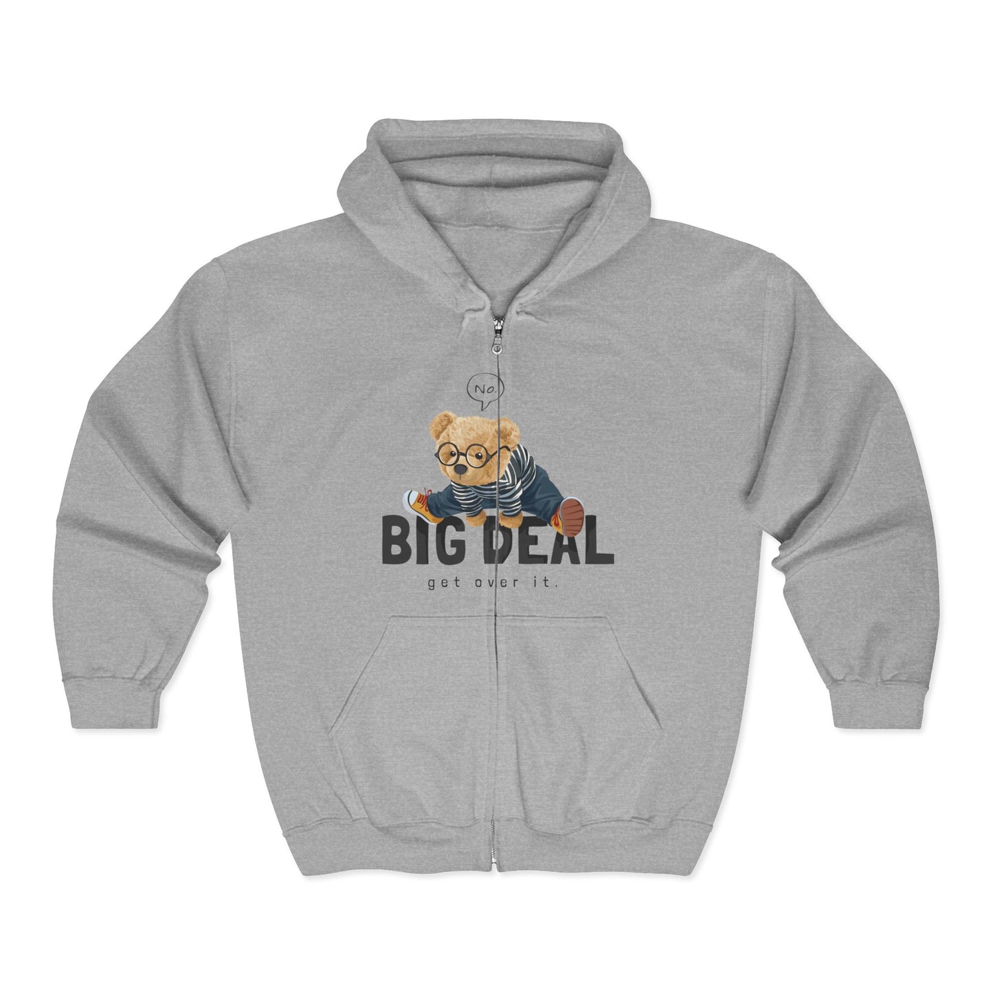 Big Deal Teddy Bear Full Zip Hoodie - Cute Sweatshirt for Kids & Adults, Perfect Gift for Birthdays, Holidays, Family Outings Sport Grey