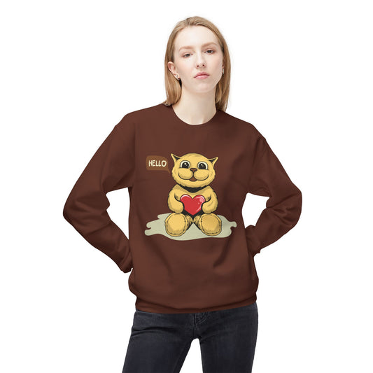 Adorable Fleece Crewneck Sweatshirt with Heartwarming Design, Cozy Gift, Unisex Pullover, Cute Animal Sweatshirt Cocoa