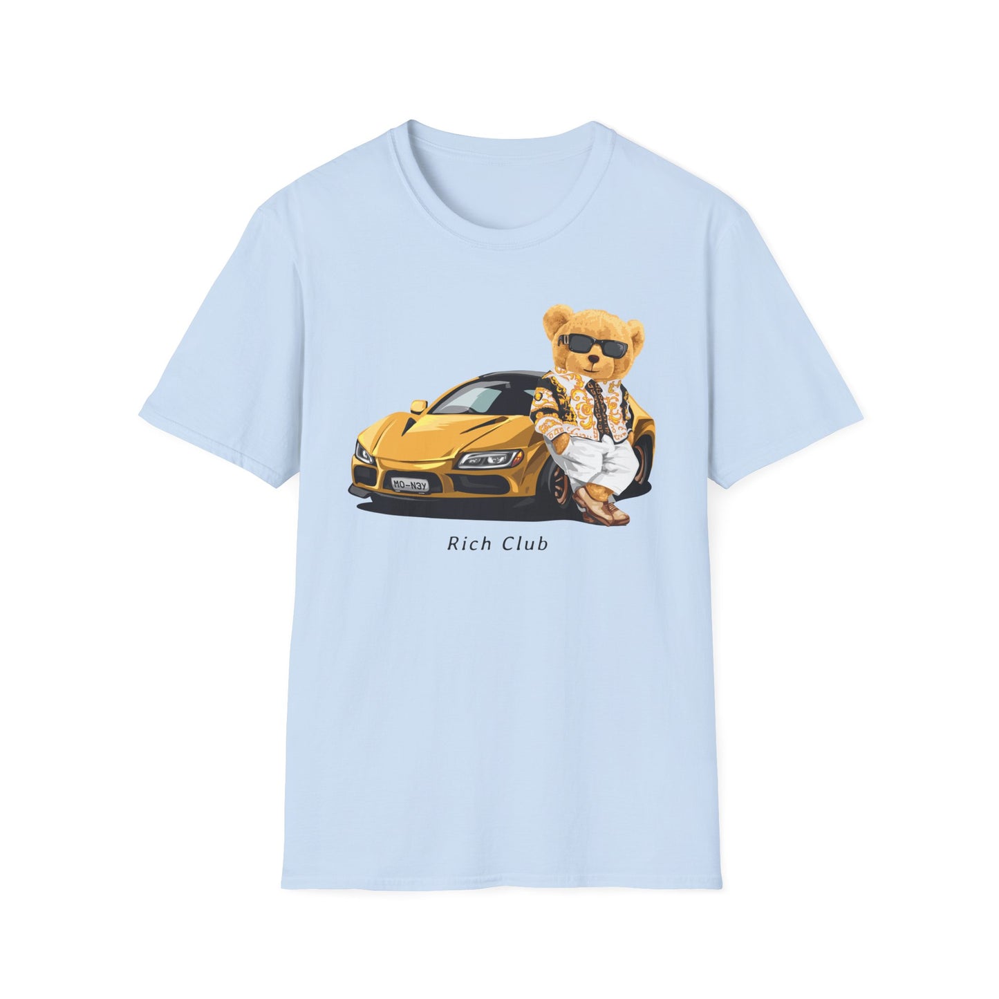 Luxury Lifestyle Bear T-Shirt, Vintage Car Tee, Unisex Graphic Shirt, Cool Fashion Apparel, Gift for Car Enthusiasts Light Blue