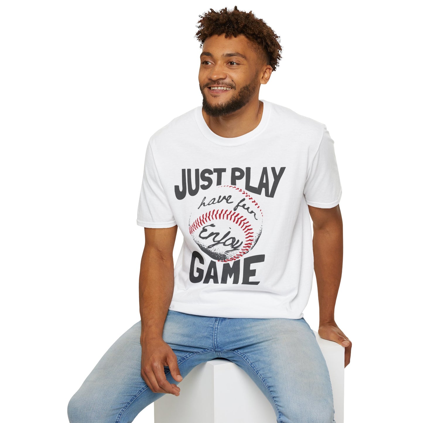 Just Play Game Unisex Softstyle T-Shirt | Fun Gift for Baseball Lovers | Casual Wear, Sports Shirt, Game Day Tee, Gift for Him/Her