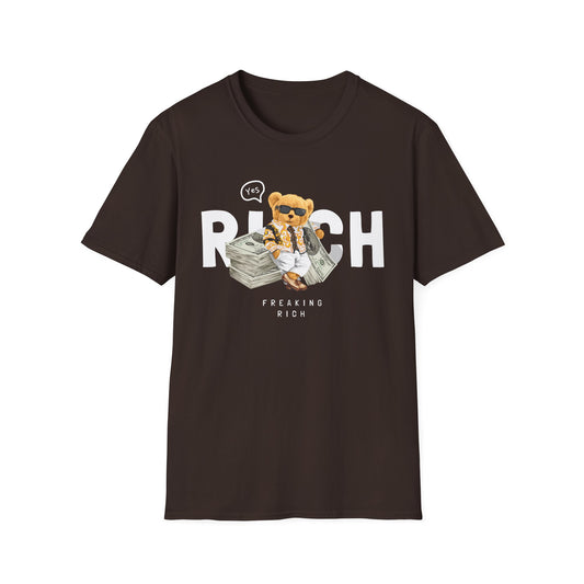 Freaking Rich T-Shirt, Unisex Softstyle Tee for Money Lovers, Fun Graphic Shirt for Birthdays, Gifts, Everyday Wear, Casual Attire Dark Chocolate