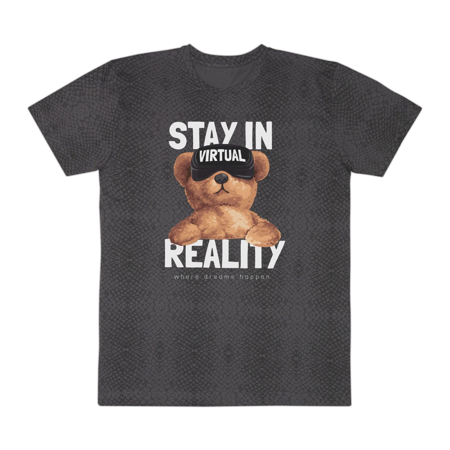 Stay in Virtual Reality Bear Tee | Men's Graphic T-Shirt, Casual Wear, Gift for Gamers, Fun Tee, Virtual Reality Apparel Black Reptile