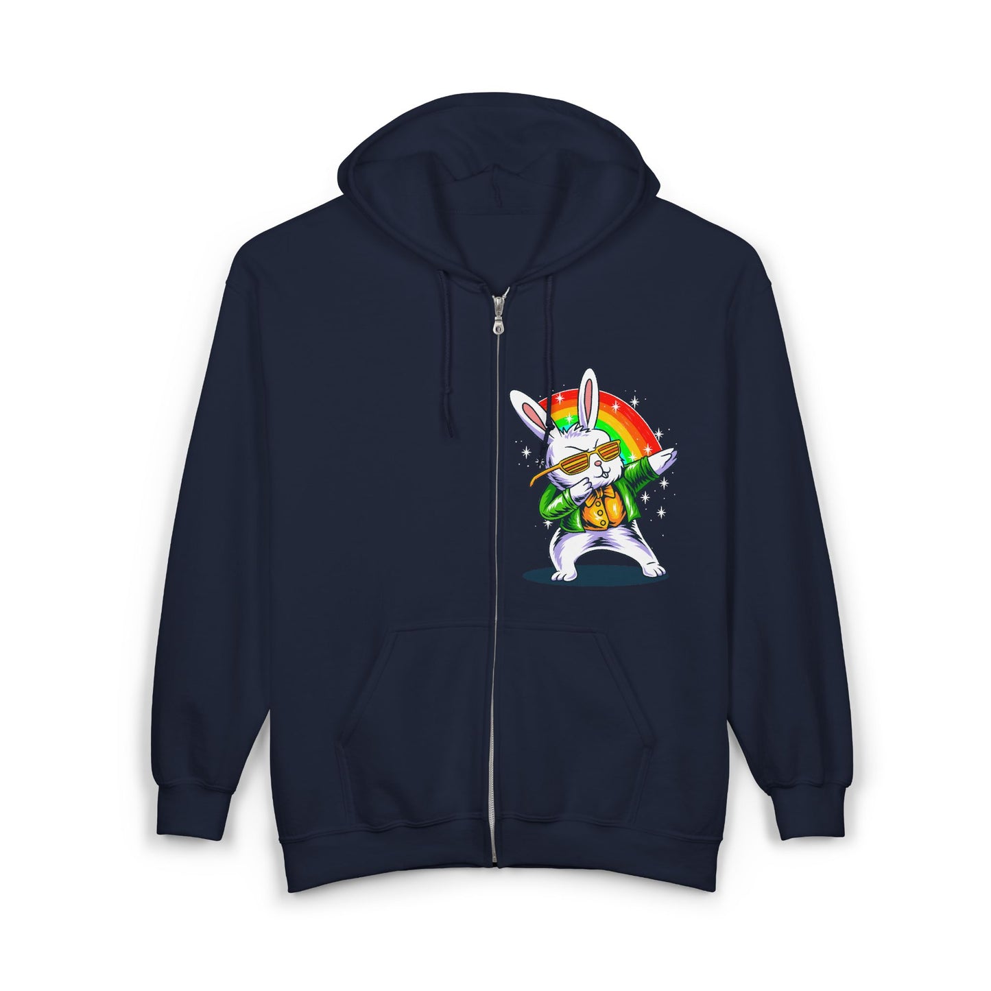 Dabbing Easter Bunny Full Zip Hoodie Sweatshirt - Classic Fit