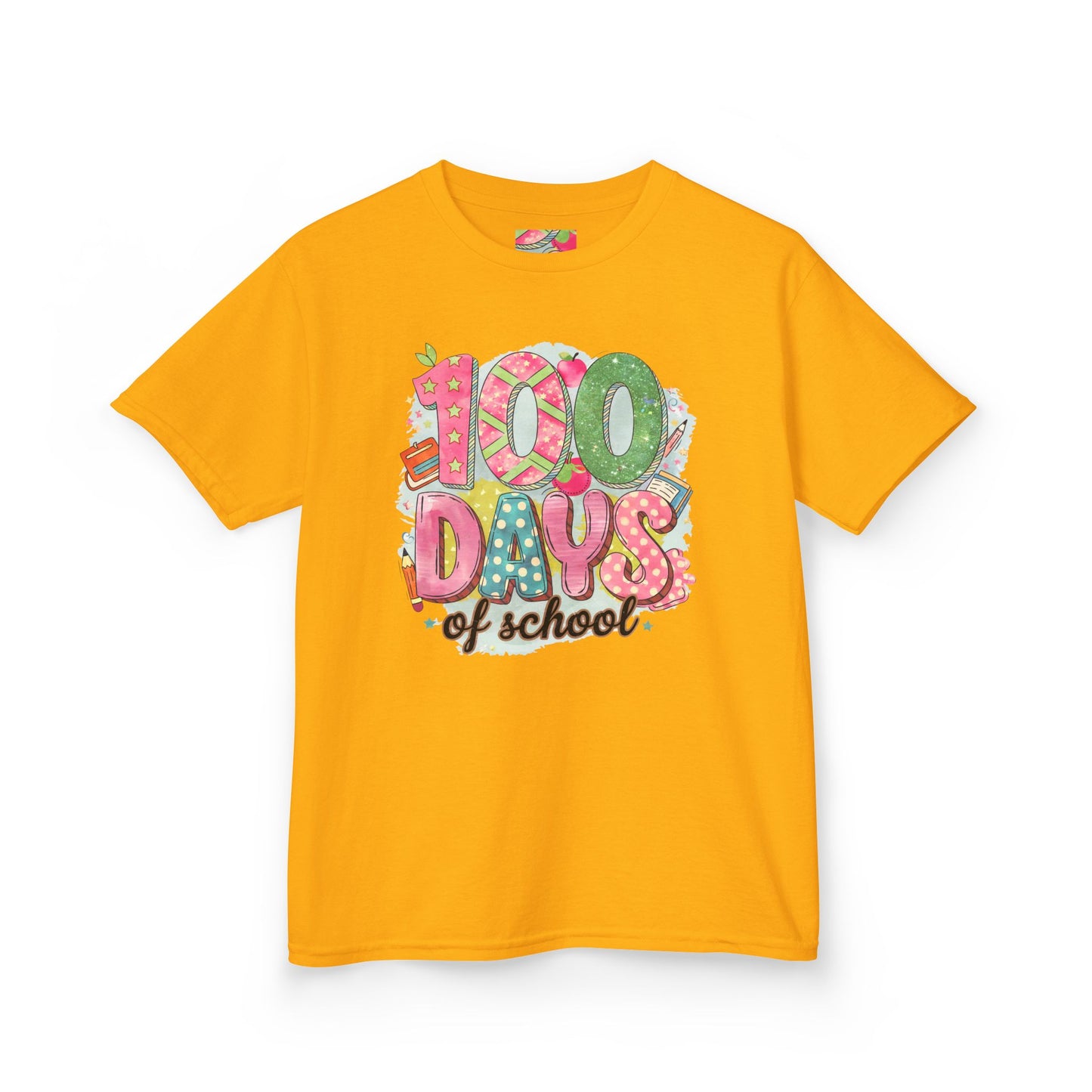 Kids 100 Days of School Tee, Fun t-shirt for kids, Milestone celebration shirt, Perfect for school events, Unique kids' apparel Gold