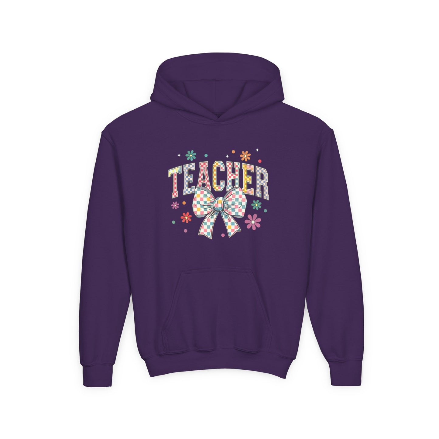 Teacher Appreciation Youth Hooded Sweatshirt - Cute Bow Design, Perfect Gift for Educators, Back to School, Christmas, Birthday Purple