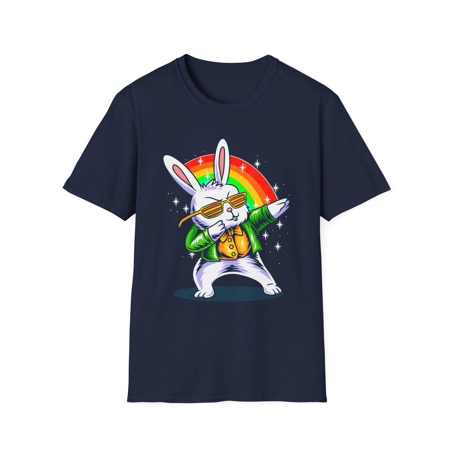 Rainbow Rabbit Cool Vibes Unisex T-Shirt, Fun Gift for Animal Lovers, Perfect for Parties, Birthdays, and Everyday Wear Navy