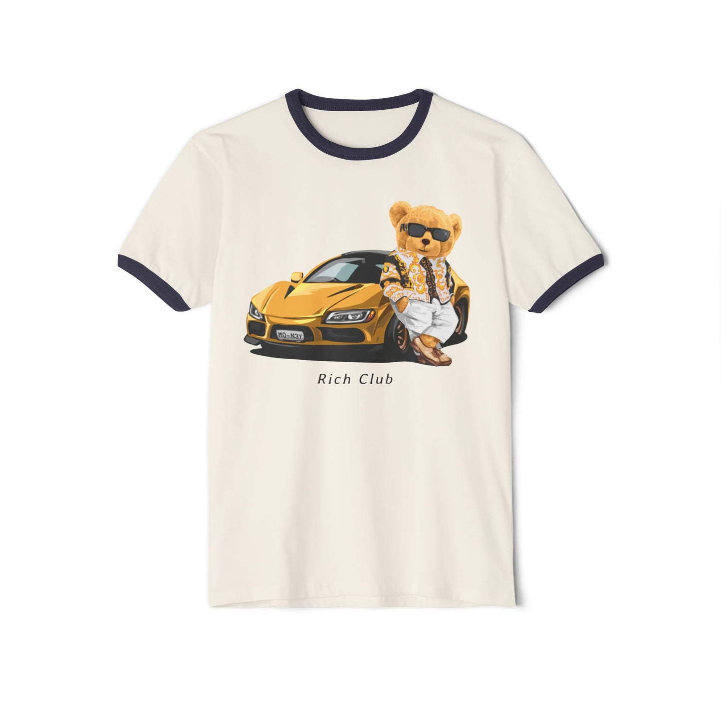 Rich Club Bear Unisex Cotton Ringer T-Shirt, Casual Wear, Streetwear, Gift for Car Lovers, Fun Graphic Tee