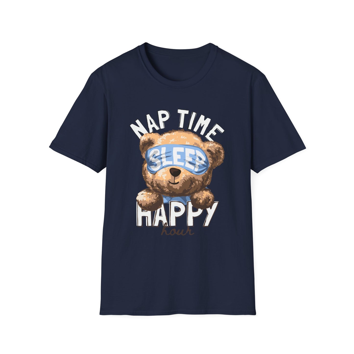 Nap Time Happy Bear Unisex T-Shirt, Sleep Shirt, Cute Graphic Tee, Cozy Relaxed Wear, Gift for Nappers, Funny Pajama T-Shirt Navy