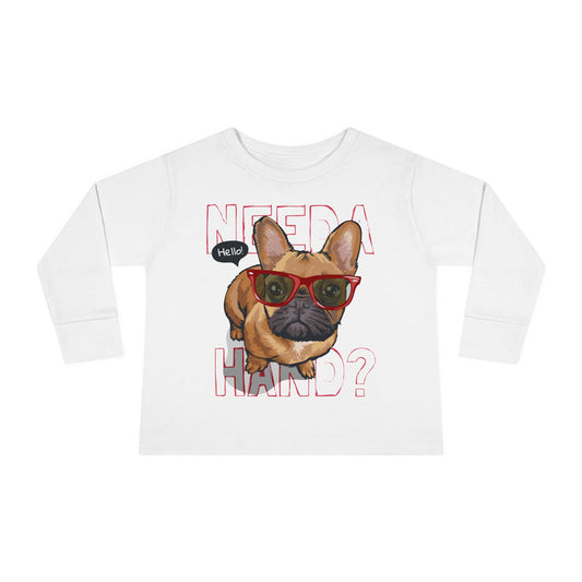 Hello French Bulldog Toddler Tee, Cute Kids Shirt, Toddler Long Sleeve, Dog Lover Gift, Fun Pet Tee, Birthday Outfit, Playdate Wear White