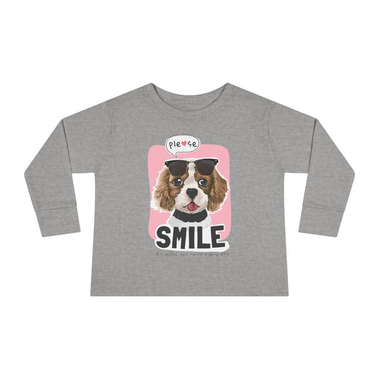 Toddler Long Sleeve Tee with Adorable Dog Design, Cute Kids Shirt, Birthday Gift, Pet Lovers Apparel, Everyday Wear Heather