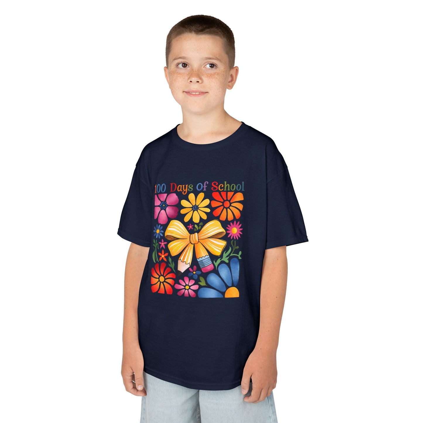 Colorful 100 Days of School Kids Tee, Flower Print T-Shirt for Students, End of Year Celebration Shirt, Fun School Day Wear, Gift for Kids