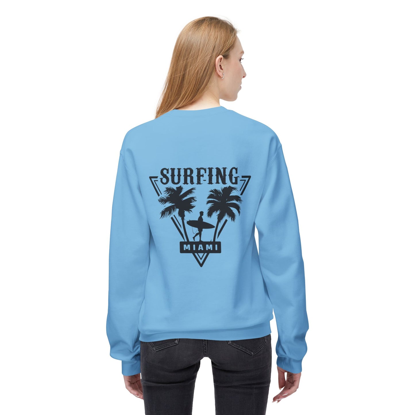 Miami Surfing Sweatshirt, Unisex Sweatshirt, Beach Lover Gift, Casual Layering Piece, Summer Vibes Apparel, Surfing Lifestyle Clothing