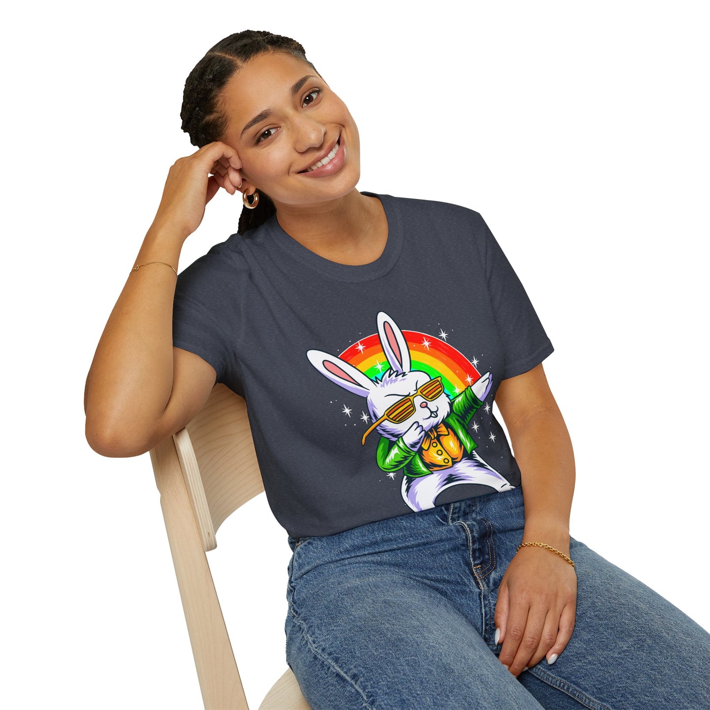 Rainbow Rabbit Cool Vibes Unisex T-Shirt, Fun Gift for Animal Lovers, Perfect for Parties, Birthdays, and Everyday Wear