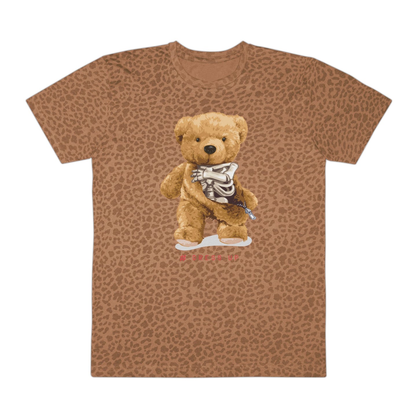 Cute Teddy Bear Graphic Tee, Casual Everyday Wear, Gift for Men, Animal Lover T-Shirt, Birthday Present, Fun Fashion Top Brown Leopard
