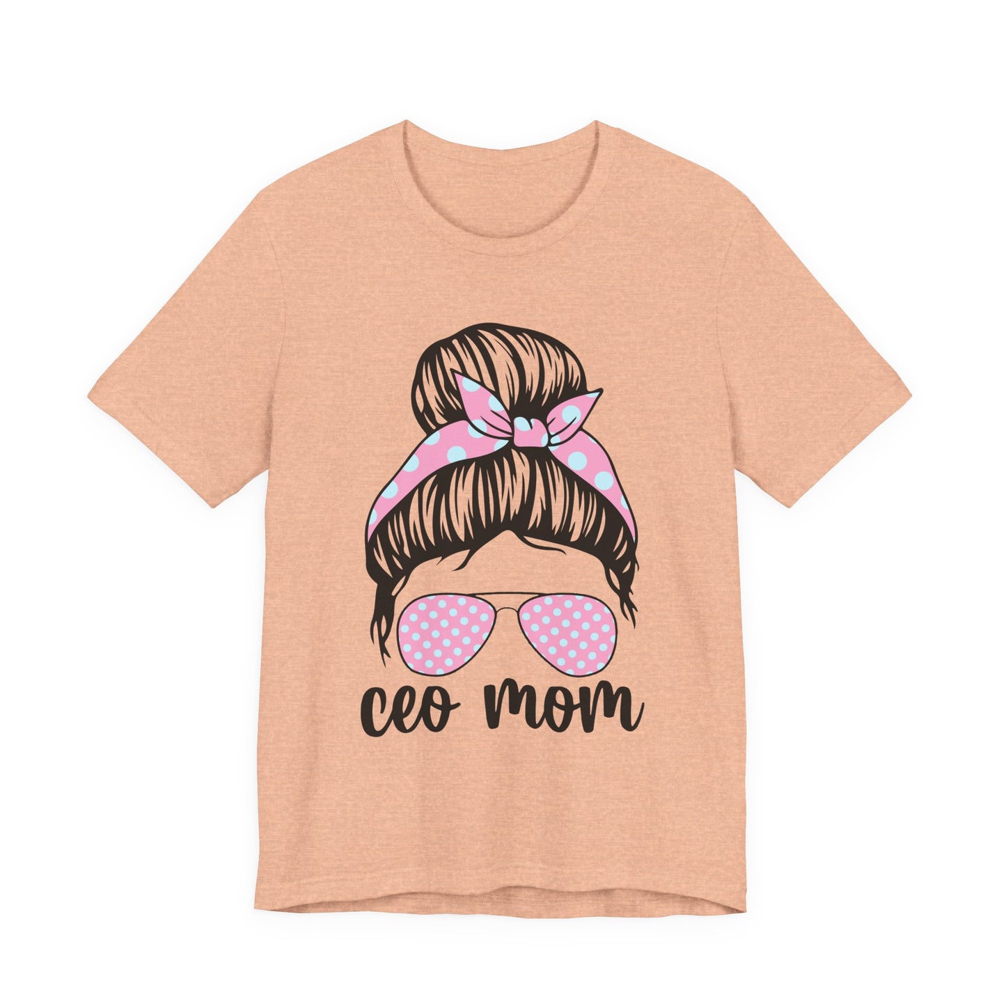 CEO Mom Short Sleeve Tee – Trendy Mom T-Shirt, Gift for Moms, Mother's Day Gift, Casual Shirt, Parenting Apparel Heather Peach