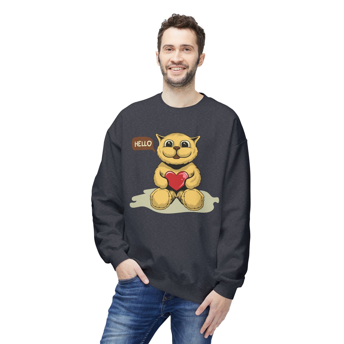 Adorable Fleece Crewneck Sweatshirt with Heartwarming Design, Cozy Gift, Unisex Pullover, Cute Animal Sweatshirt