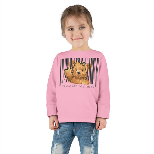 Adorable Toddler Long Sleeve Tee with Barcoded Puppy Design, Cute Kids' Casual Wear, Baby Shower Gift, Birthday Gift, Everyday Use Pink