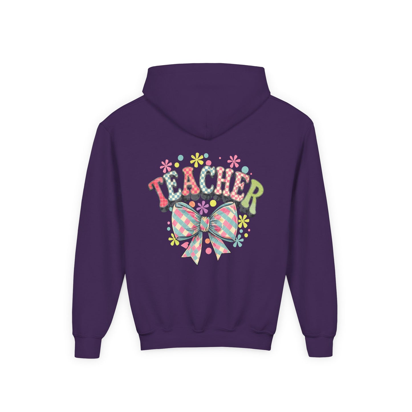 Teacher Hoodie with Colorful Floral Bow Design, Ideal Gift for Educators, School Spirit Wear, Teacher Appreciation, Back to School