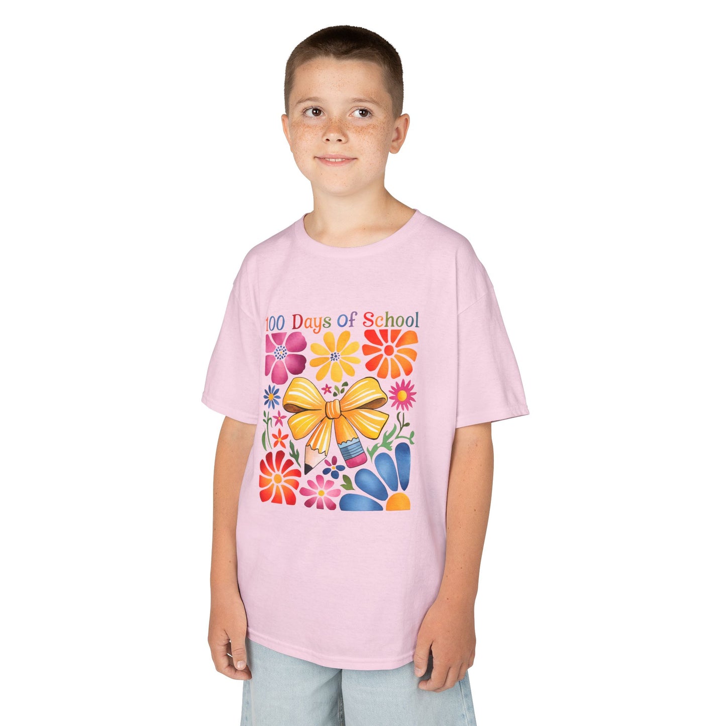Colorful 100 Days of School Kids Tee, Flower Print T-Shirt for Students, End of Year Celebration Shirt, Fun School Day Wear, Gift for Kids