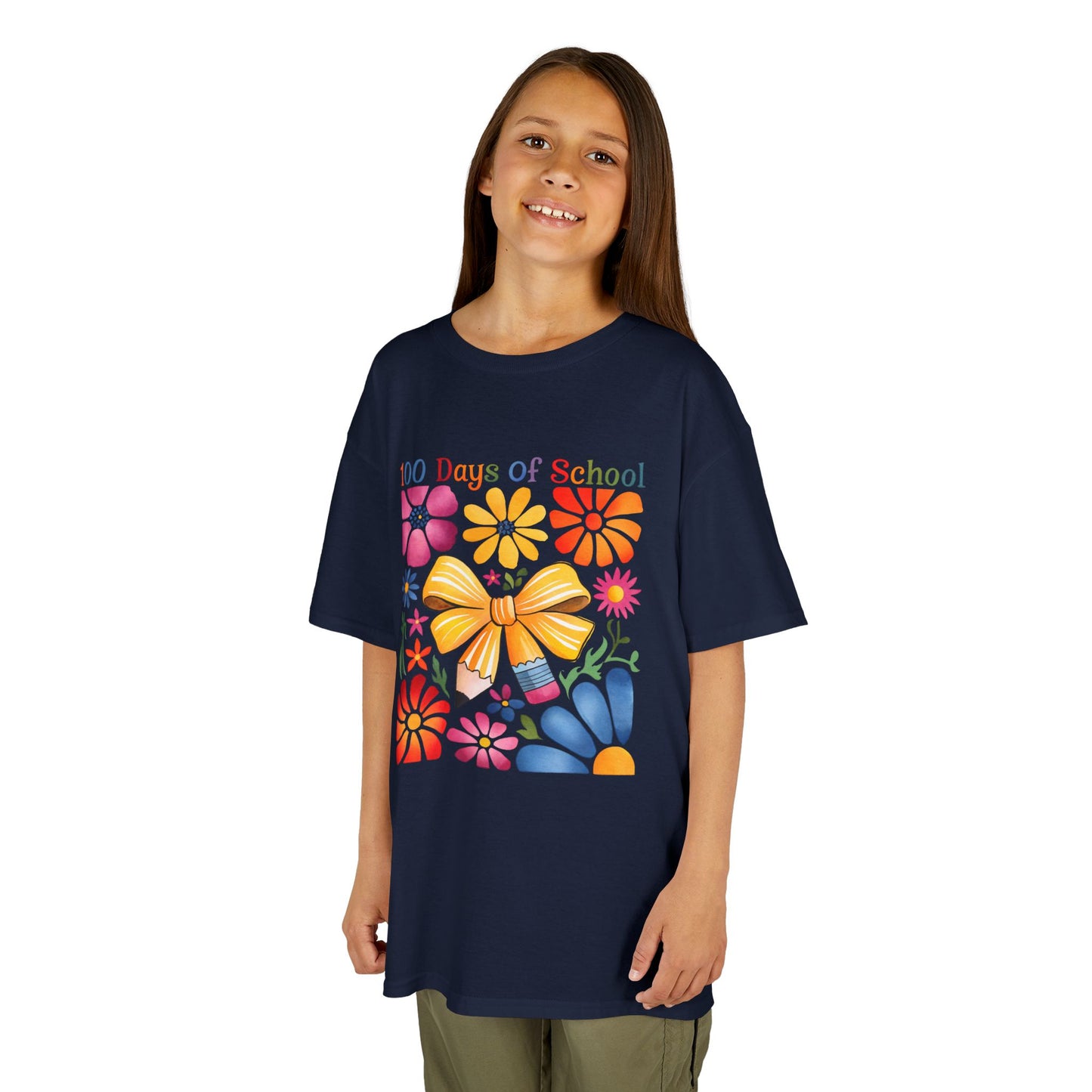 Colorful 100 Days of School Kids Tee, Flower Print T-Shirt for Students, End of Year Celebration Shirt, Fun School Day Wear, Gift for Kids