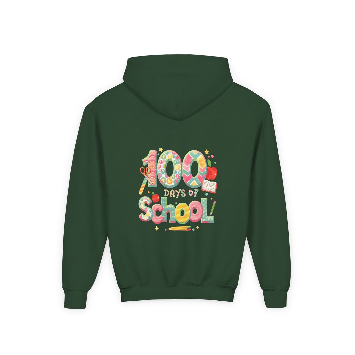 100 Days of School Youth Hoodie, Colorful School Spirit Sweatshirt, Kids Celebration Hoodie, Perfect for School Events, Fun Memory Gear