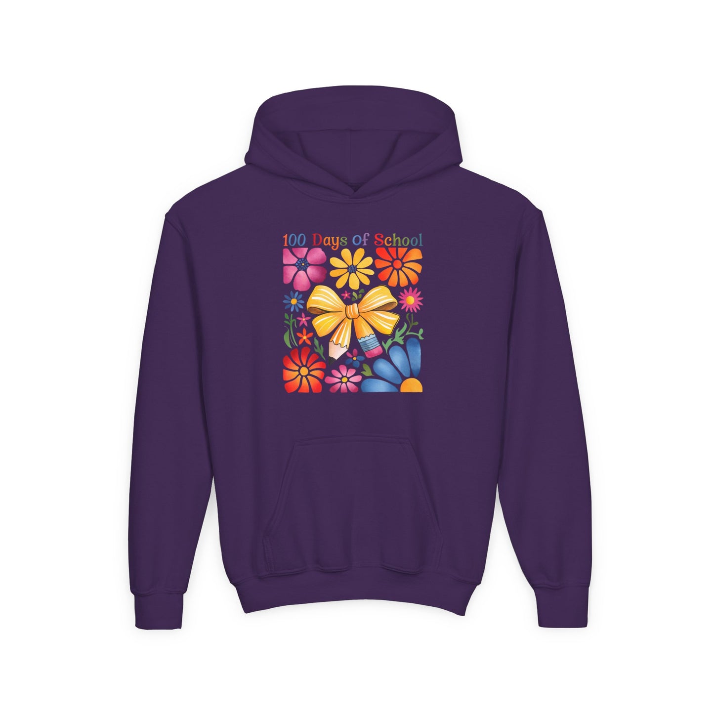 Bright Floral 100 Days of School Youth Hoodie, Colorful Kids Sweatshirt, School Celebration Apparel, Student Gift, Fun Classroom Outfit