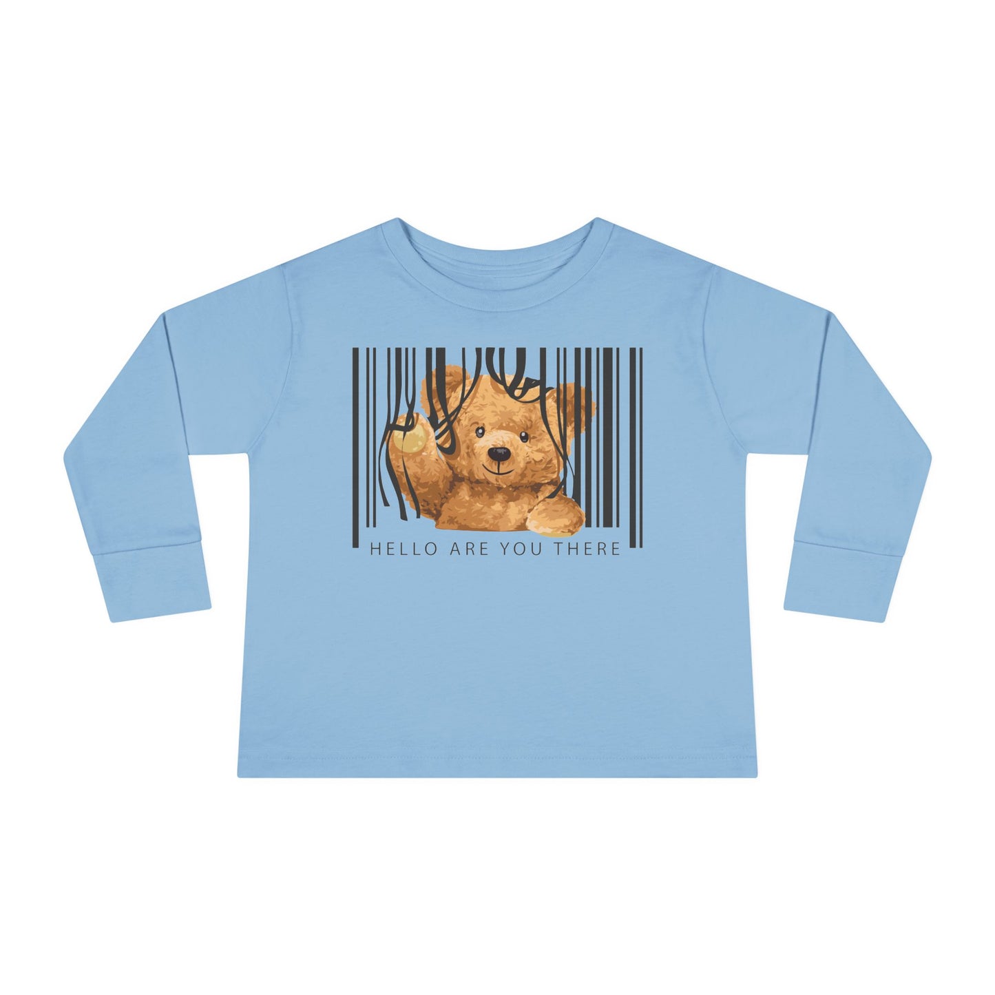 Adorable Toddler Long Sleeve Tee with Barcoded Puppy Design, Cute Kids' Casual Wear, Baby Shower Gift, Birthday Gift, Everyday Use Light Blue