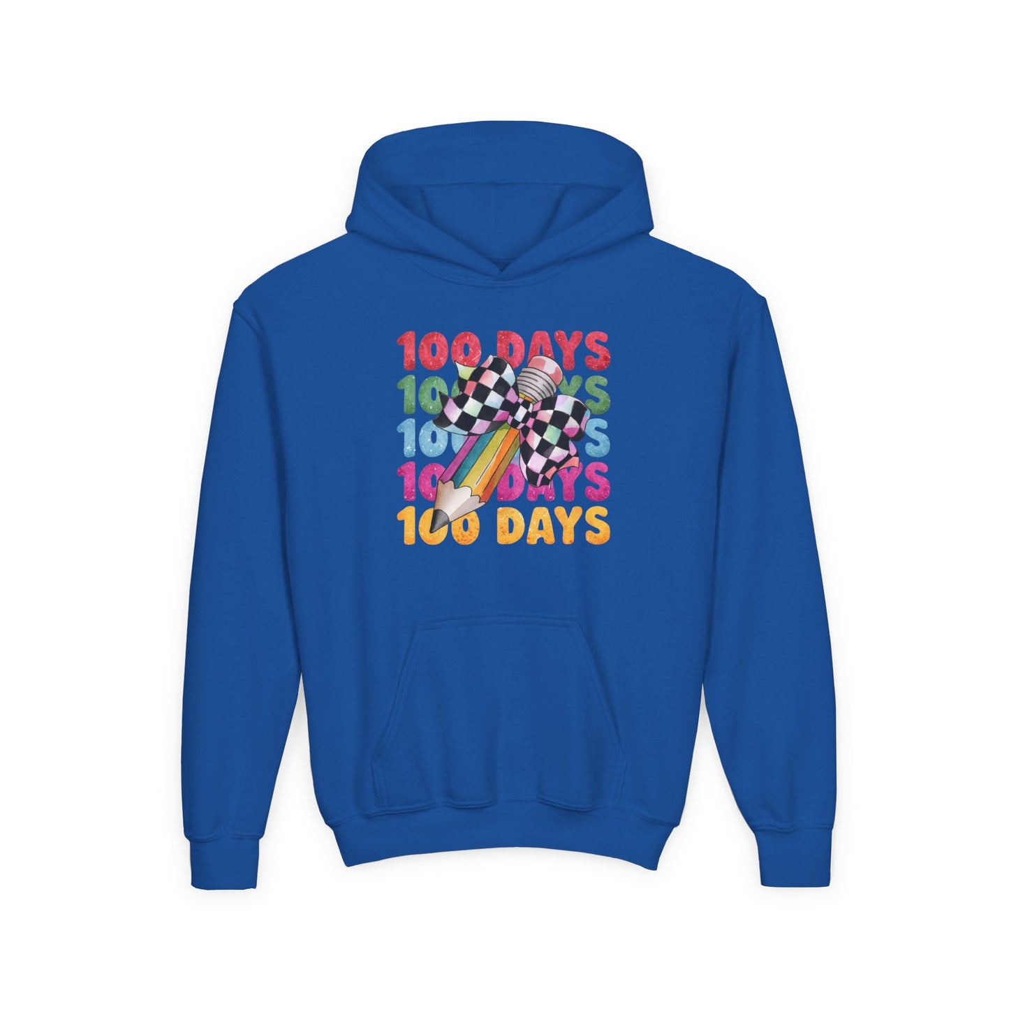 Colorful 100 Days Hoodie for Kids, Fun Sweatshirt for School Celebrations, Youth Fashion, Unique Gift for Students, Cozy Everyday Wear Royal