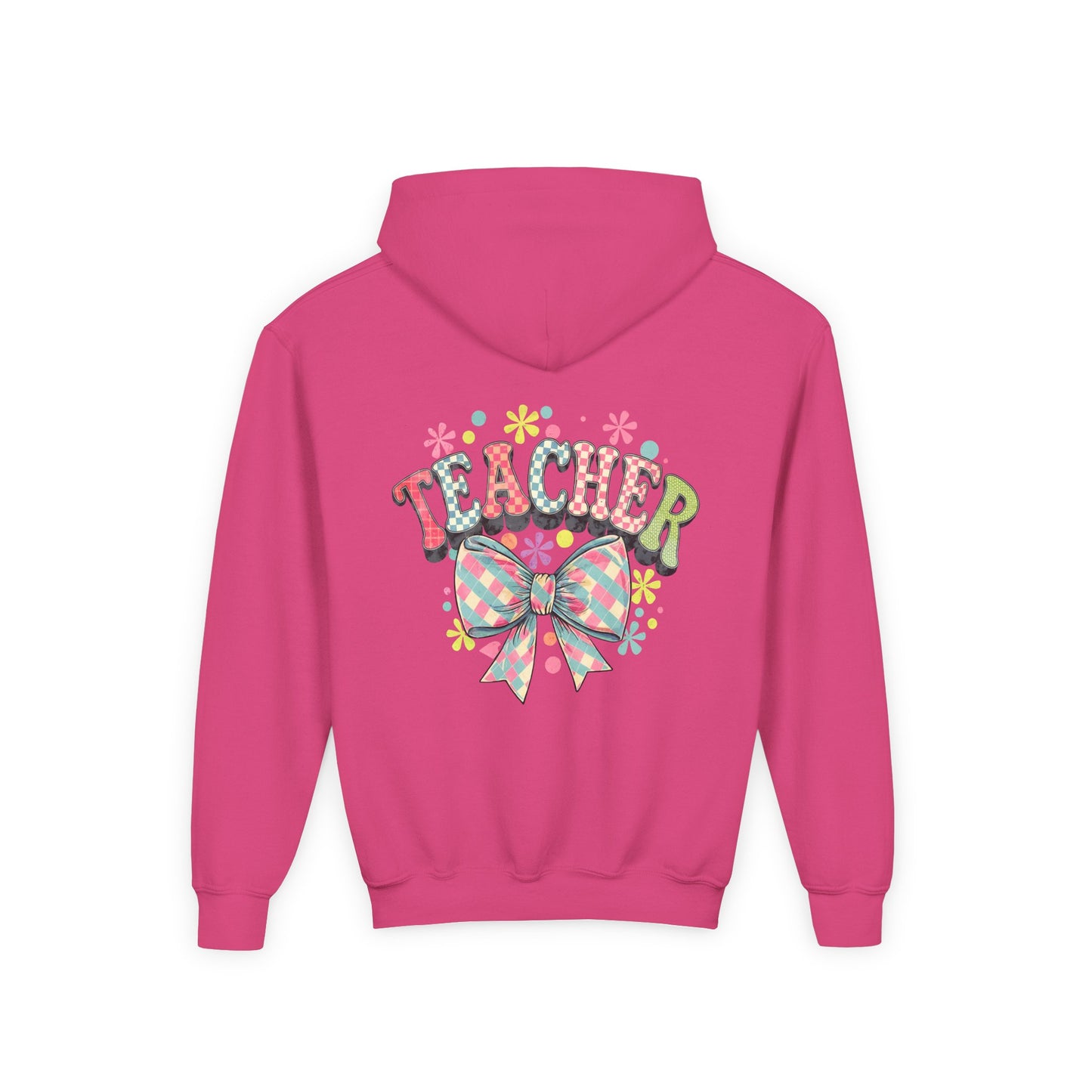 Teacher Hoodie with Colorful Floral Bow Design, Ideal Gift for Educators, School Spirit Wear, Teacher Appreciation, Back to School