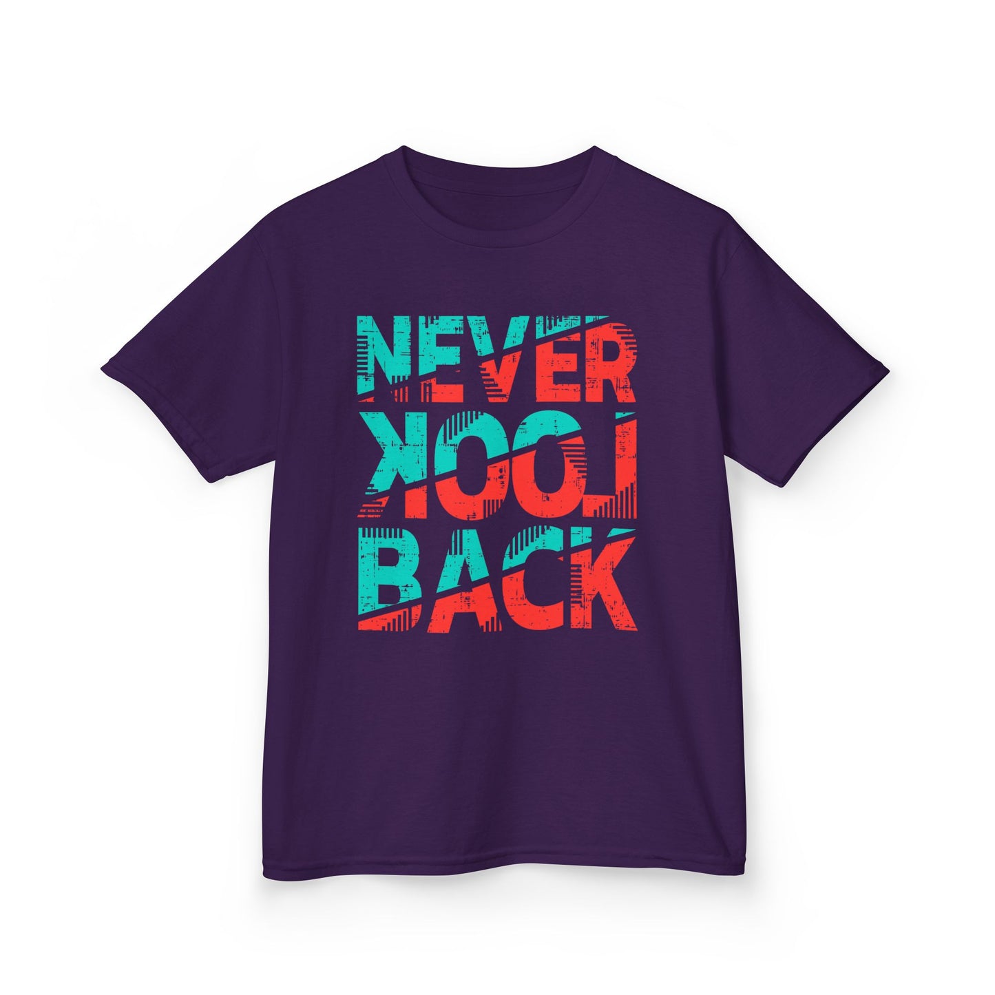 Never Look Back Kids Tee - Fun Graphic Tee, Youth Tee, Birthday Gift, Casual Wear, Motivational T-Shirt Purple