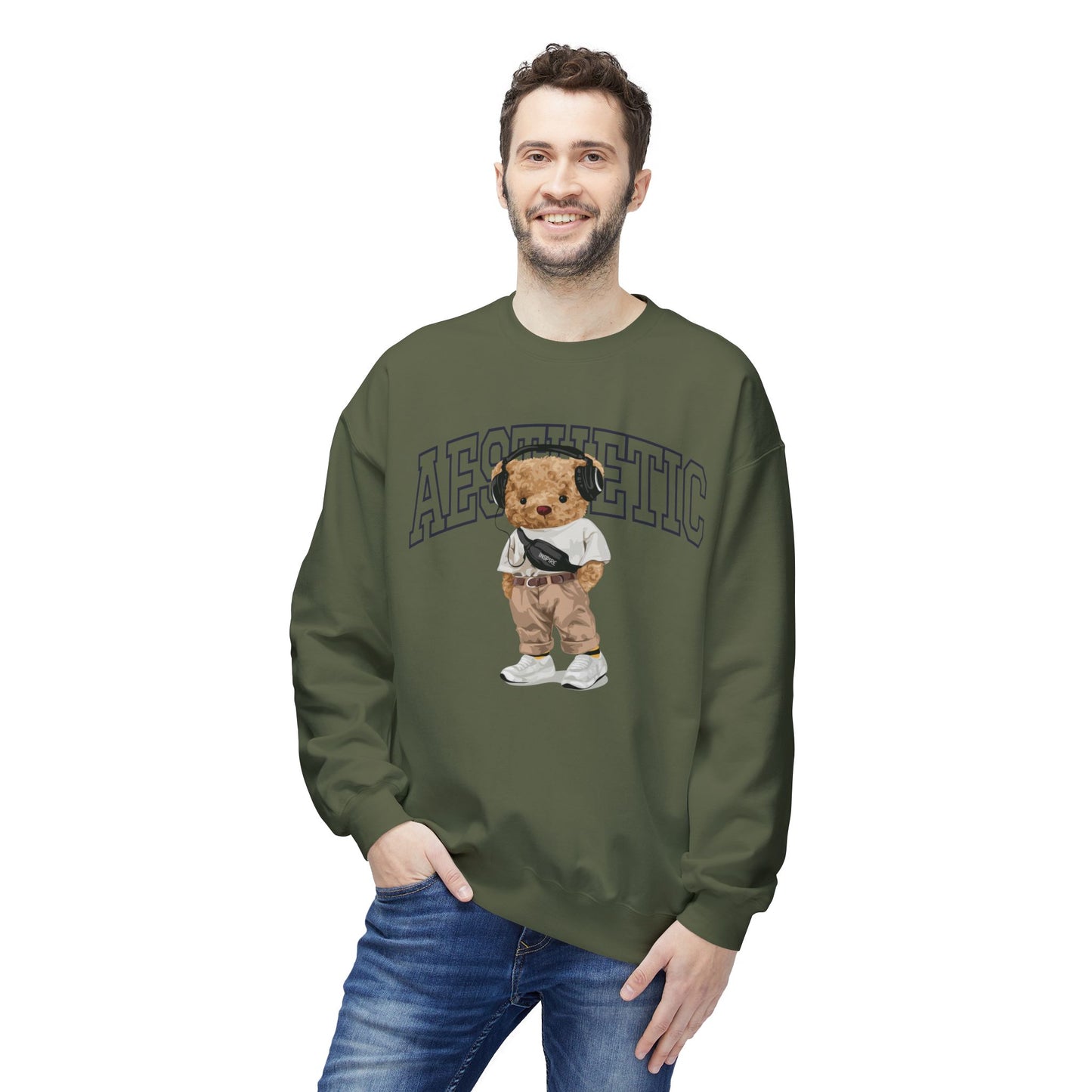 Aesthetic Bear Crewneck Sweatshirt | Cozy Unisex Fleece Top, Casual Wear, Gift Idea, Trendy Fashion, Streetwear Style, Comfortable Layer