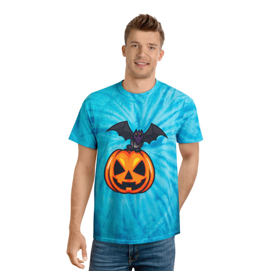 Halloween Tie-Dye Tee with Bat and Pumpkin, Fun Graphic T-Shirt for Fall, Spooky Season Apparel, Casual Wear, Unique Gift Idea - Cozy Kawaii LLC
