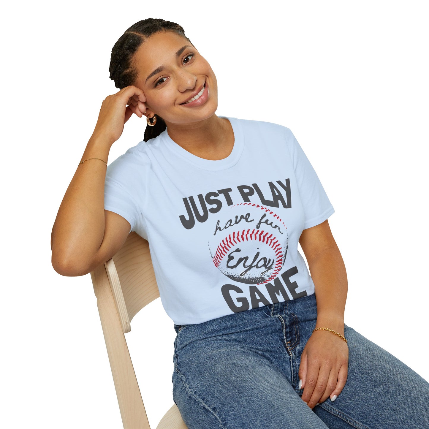 Just Play Game Unisex Softstyle T-Shirt | Fun Gift for Baseball Lovers | Casual Wear, Sports Shirt, Game Day Tee, Gift for Him/Her