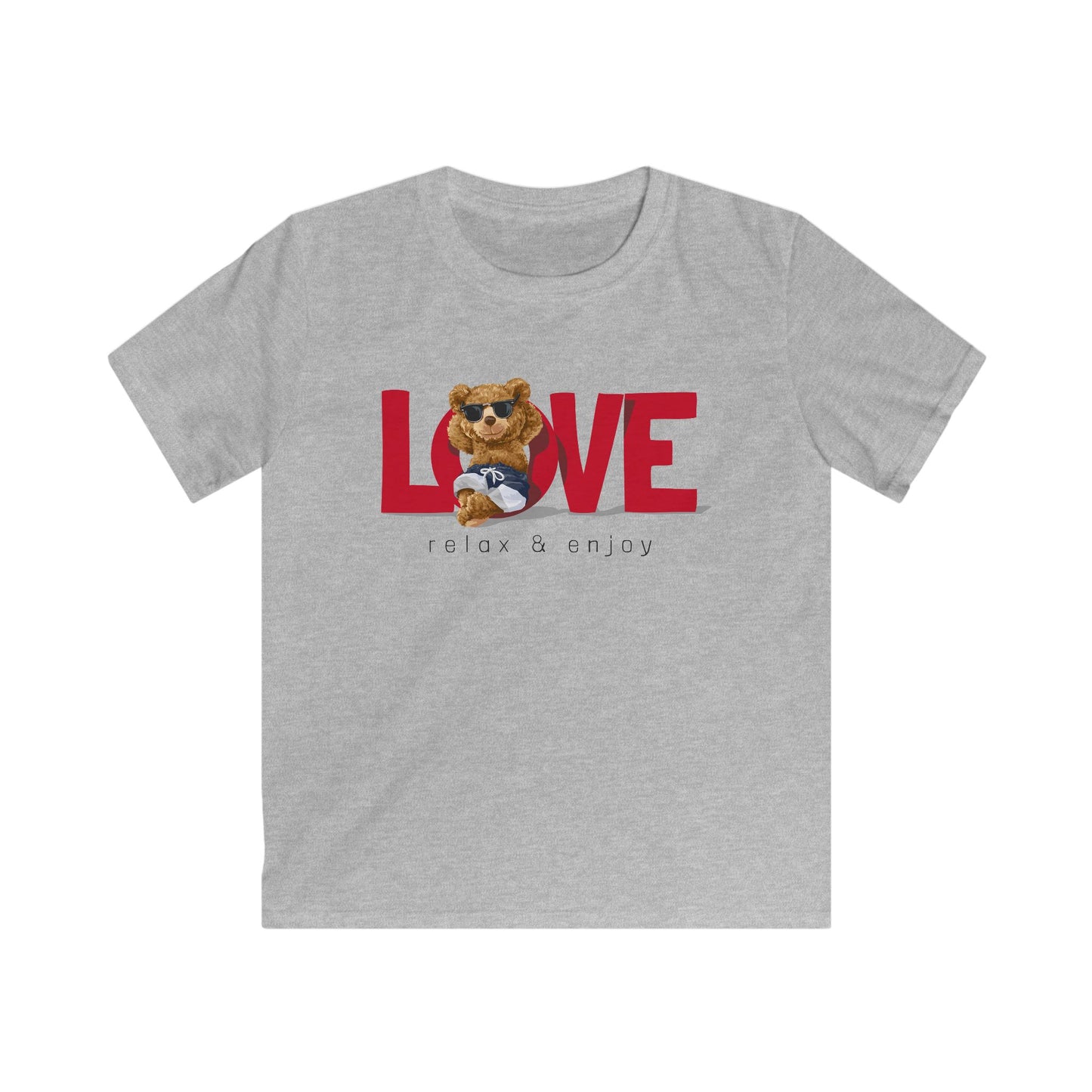 Kids Love Tee, Soft Cotton T-Shirt for Kids, Perfect for Birthdays, Playtime, Casual Wear, Cute Bear Design Sport Grey